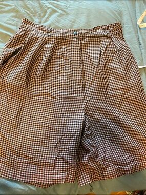 High-Waist Gingham Shorts in Brown and Black size 12